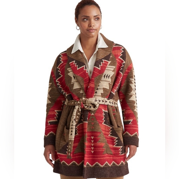 Nwt...Lauren Ralph Lauren Plus-Size Western-Print Intarsia-Knit Cardigan. - Picture 3 of 11
